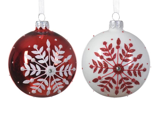 Bauble gl shiny-enamel snowflake branch 2col orted D.8cm