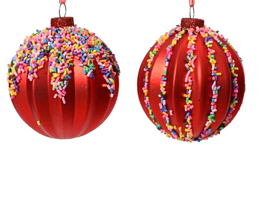 Bauble glass w speckles Christmas red D.8cm
