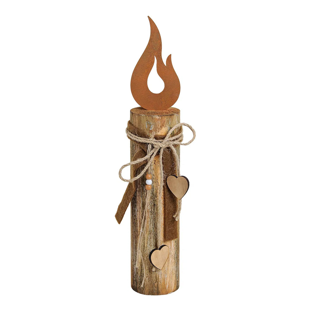 Candle metal on wooden stake (8x8x44 cm)