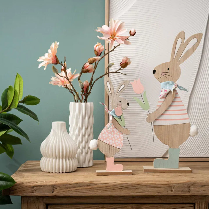 Wooden rabbit display stand pink/pink,  (W/H/D) 18x44x6cm