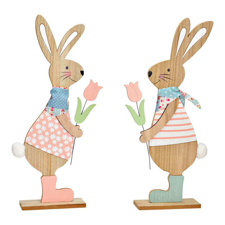 Wooden rabbit display stand pink/pink,  (W/H/D) 18x44x6cm