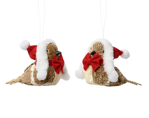 Bird straw hat bow red L.8cm x W.13cm x H.12cm