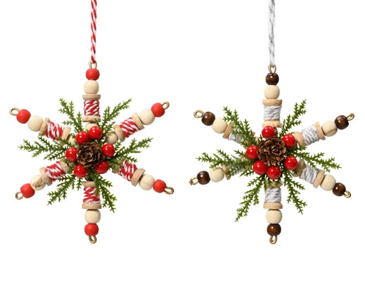 Snowflake plywood beaded foam berries plastic pinecone 2col orted L.4cm
D.12cm