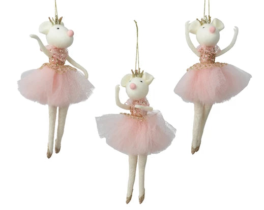 Mouse polyester with gold crown with skirt with spangle pink L.9cm x W.4cm x H.19.5cm