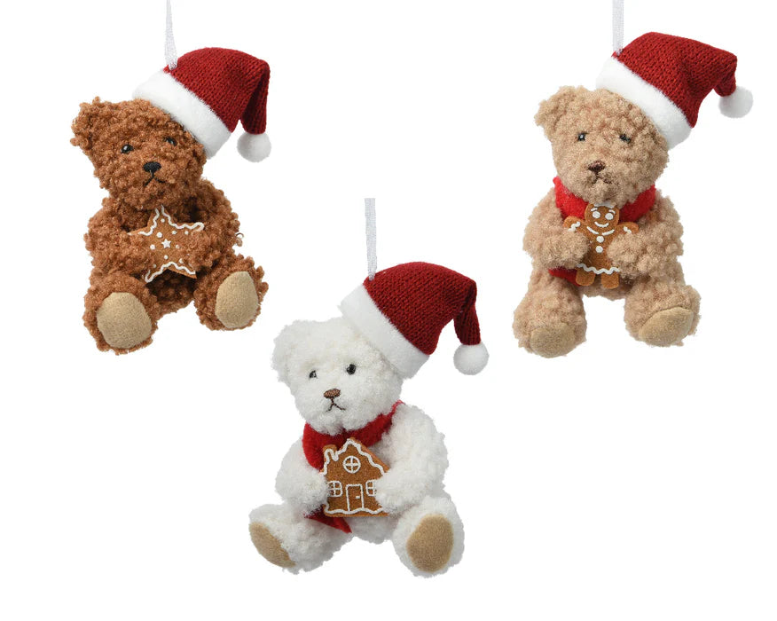 Bear polyester with red hat brown L.7cm x W.6cm x H.12cm