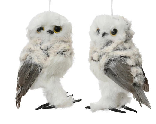 Owl artificial fur feathers grey L.9cm x W.7cm x H.13cm