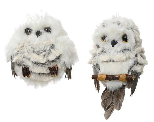 Owl artificial fur feathers grey L.6cm x W.6cm x H.8cm
