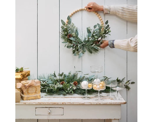Modern wreath glitter wooden balls, pinecones,eucalyptus indoor green/colour(s)