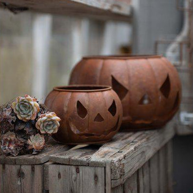 PUMPKIN Lantern  Rust 15x10cm