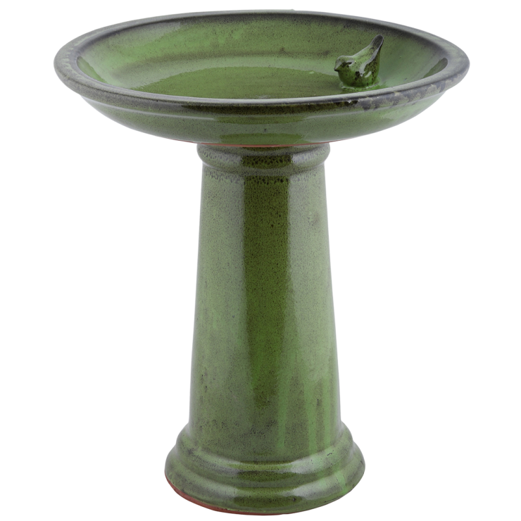 Birdbath on foot ceramic green