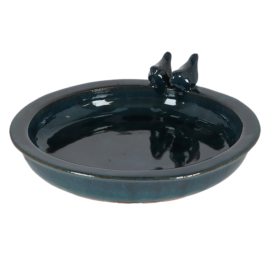 Bird bath ceramic round petrol L