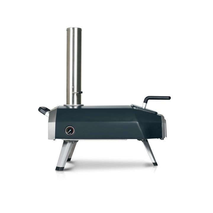 Karu 12g Multi-fuel pizza oven side profile with thermometer