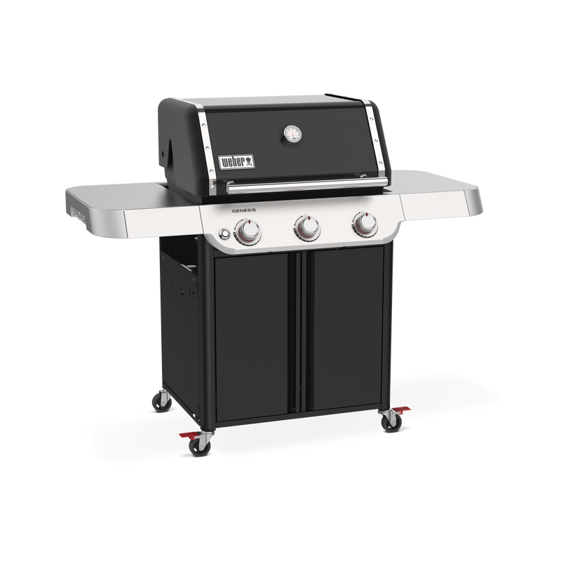 Weber Genesis E-315 Black Gas BBQ left side view on a white background