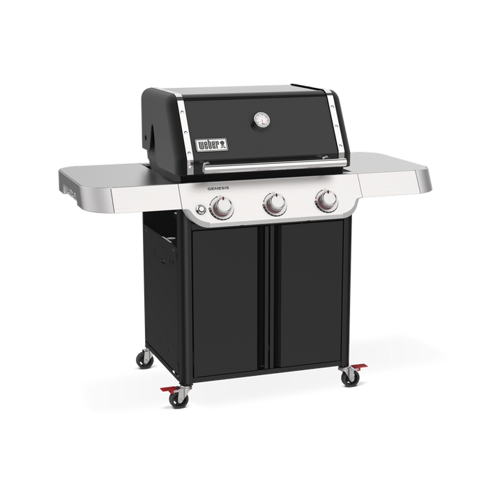 Weber Genesis E-315 Black Gas BBQ left side view on a white background