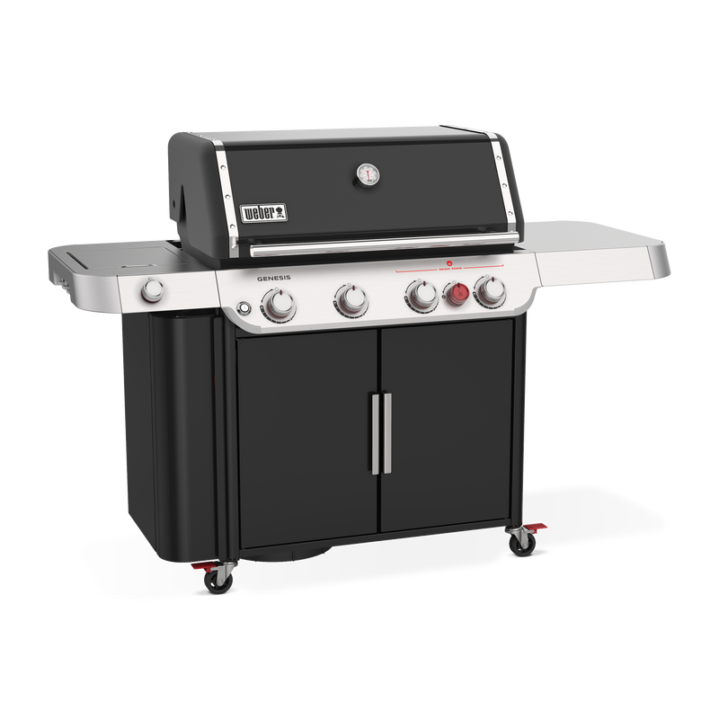 Weber Genesis E-435 left side view showing the storage locker