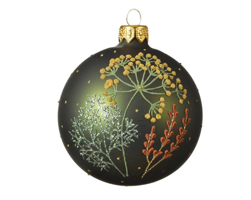 Bauble glass matt field flowers pine green