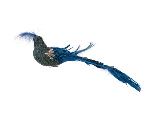 Peacock foam with glitter with bead dark blue on clip
