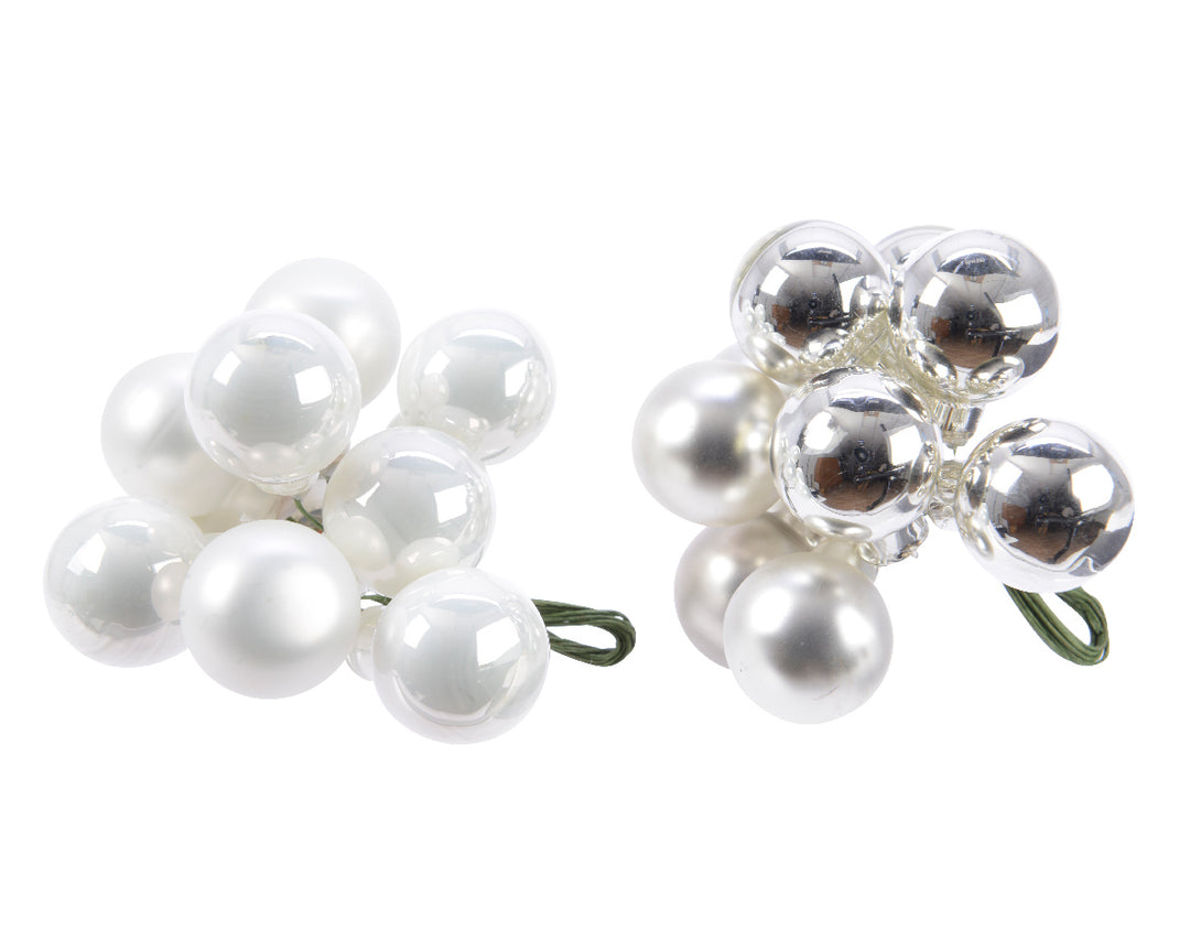 Baubles on wire glass white/silver D.2cm