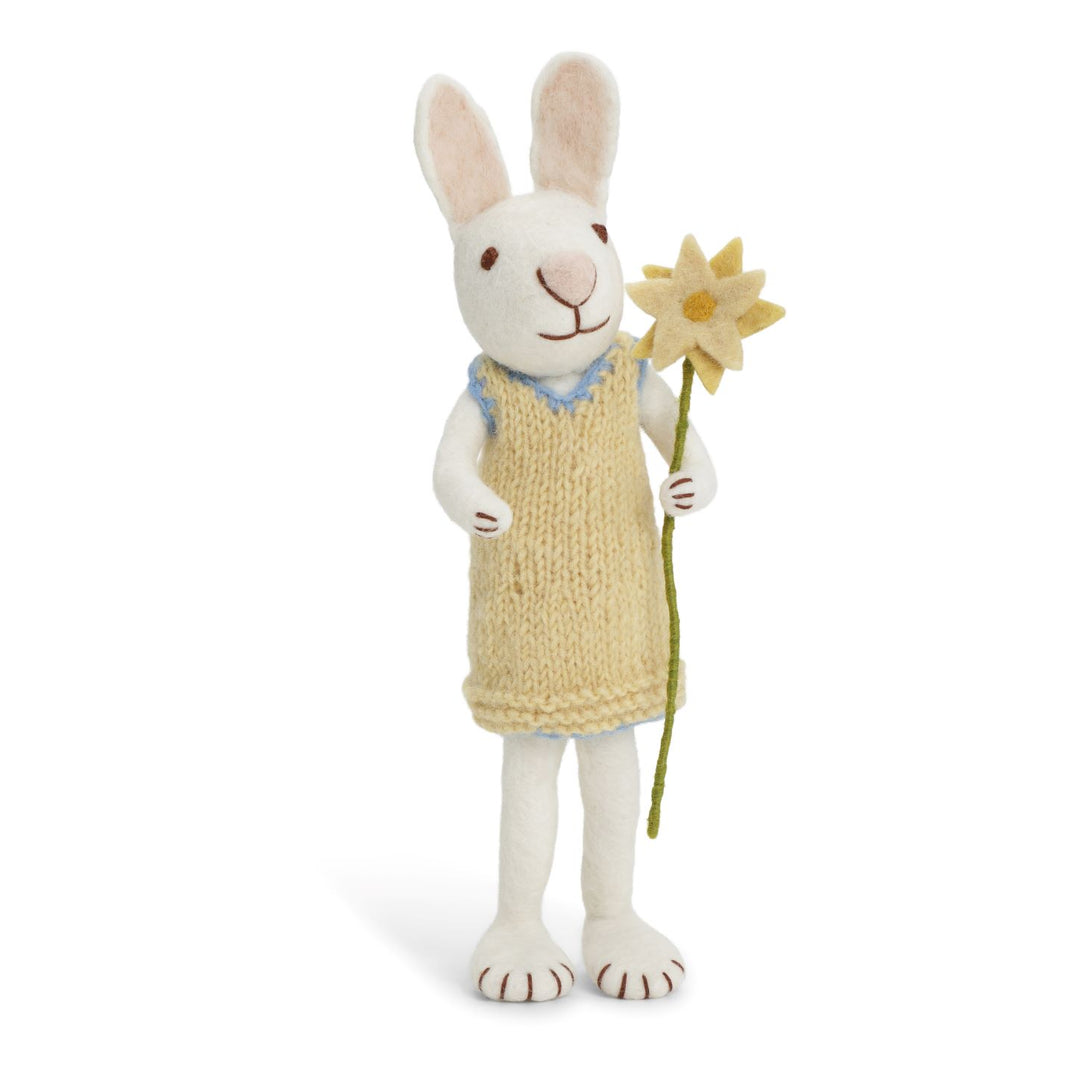 Big White Bunny with Yellow Dress and Flower
