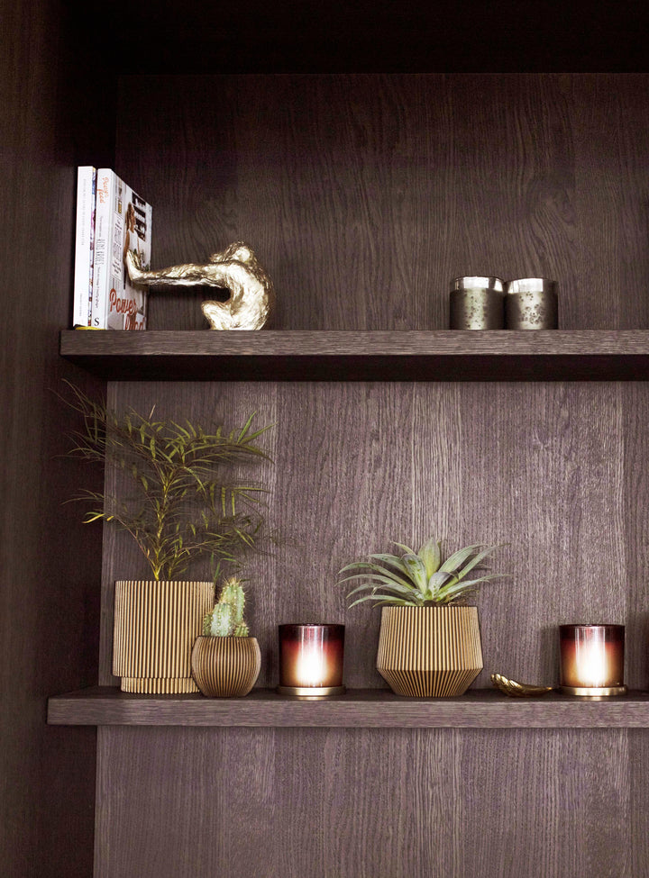 Vase cylinder geo Groove Ø19x16 black gold