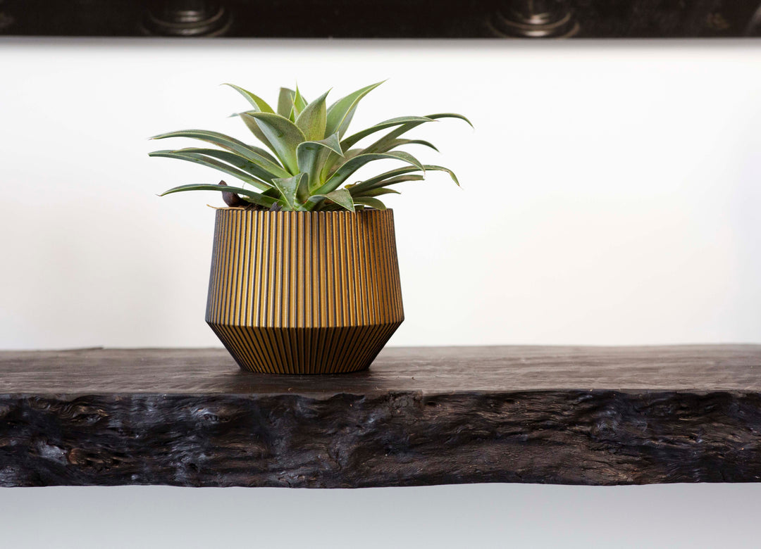 Vase cylinder geo Groove Ø19x16 black gold