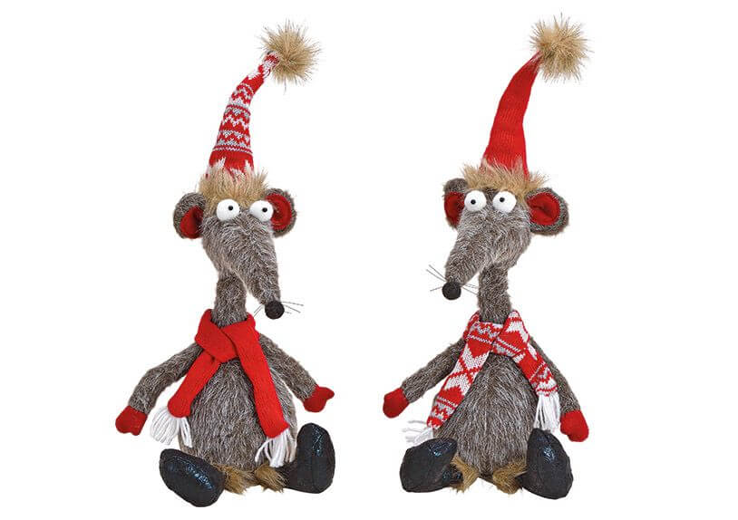 Christmas mouse textile grey. 18x48x18cm