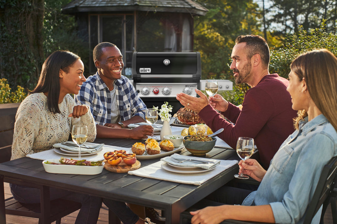 A Weber Spirit E325s in a garden in Dublin