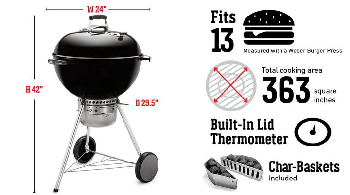 a diagram showing specs for a Weber Master-Touch E-5750 Barbecue