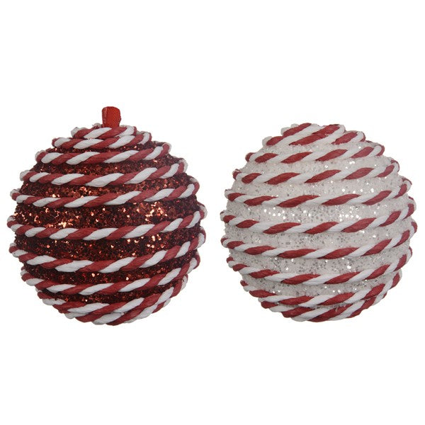 Bauble foam glitter red/white D.6cm