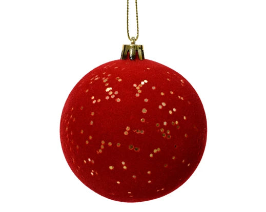 Bauble shatterproof flock sequin matching to cap color christmas red L.8cm x W.8cm x H.8cm
D.8cm