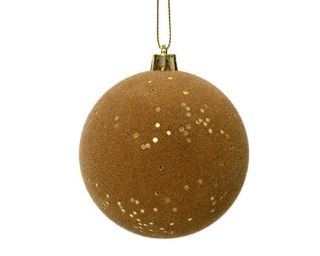 Bauble shatterproof flock sequin matching to cap color ginger brown L.8cm x W.8cm x H.8cm
D.8cm