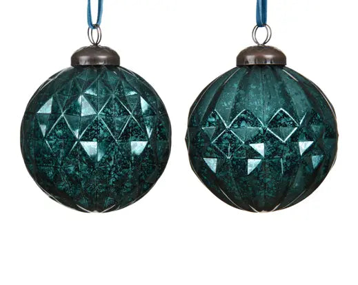 Baubles polystyrene antique finish beads check emerald D.8cm