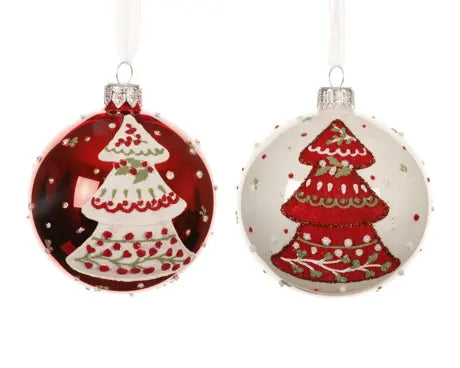 Bauble glass enamel, shiny decorated tree D.8cm