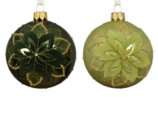 Bauble glass shiny,enamel flock flower  assorted D.8cm