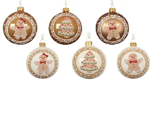 Bauble glass enamel + matt gingerbread  assorted D.8cm