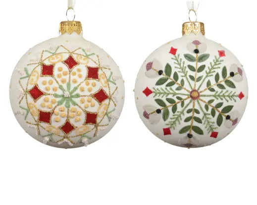 Bauble glass matt colour medallion wool white D.8cm