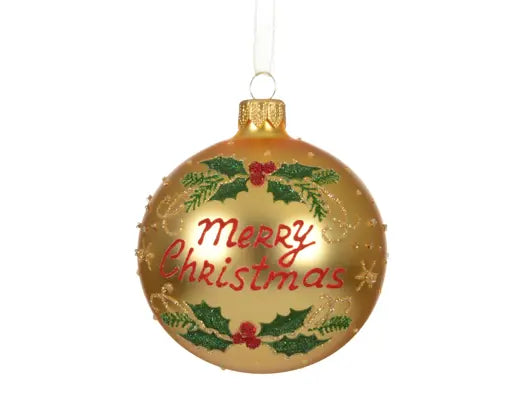 Bauble glass matt merry christmas light gold D.8cm