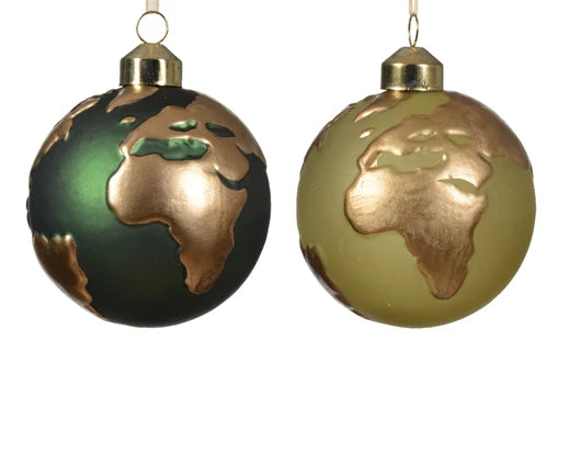 Bauble gl w gold world 2col  orted H.8cm
D.8cm