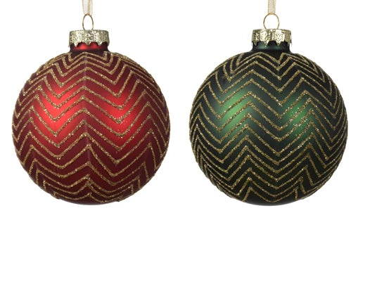 Bauble gl matt w glitter stripes all over 2col  orted H.8cm
D.8cm