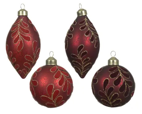 Bauble glass silver inside w leaf   D.8cm