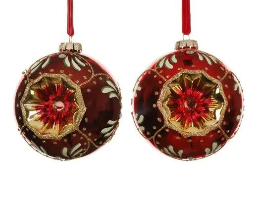 Baubles glass w sparkles in middle 2col ass assorted D.10cm