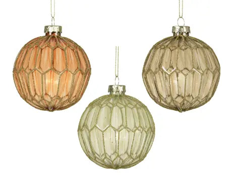 Baubles glass transparent w glitter D.8cm