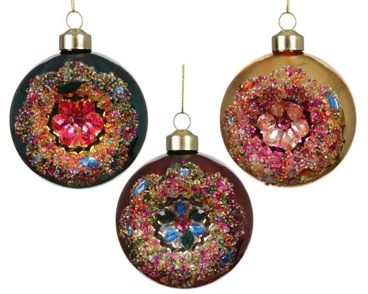 Baubles glass shiny with sparkle in middle  assorted D.8cm