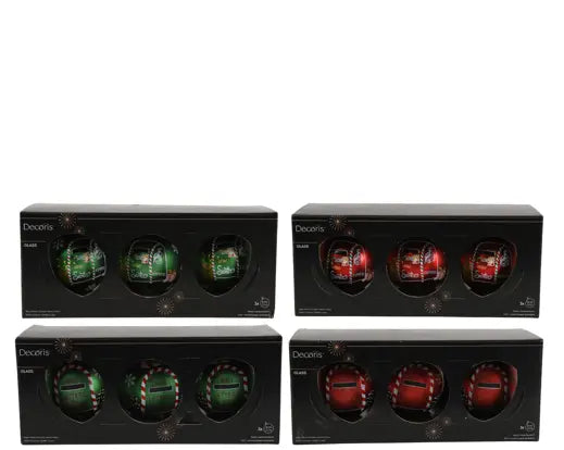 Baubles glass matt with decal  assorted D.8cm