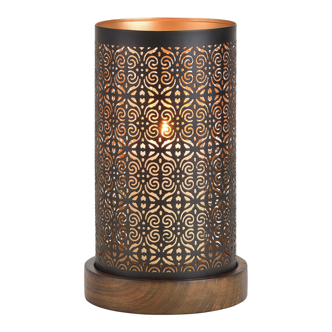 Wind light on wooden base made of metal black/brown/gold (W/H/D) 13x22x13cm