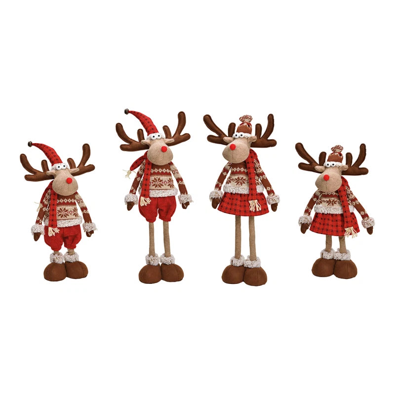 Brown textile elk Christmas decoration with telescopic legs, 68cm