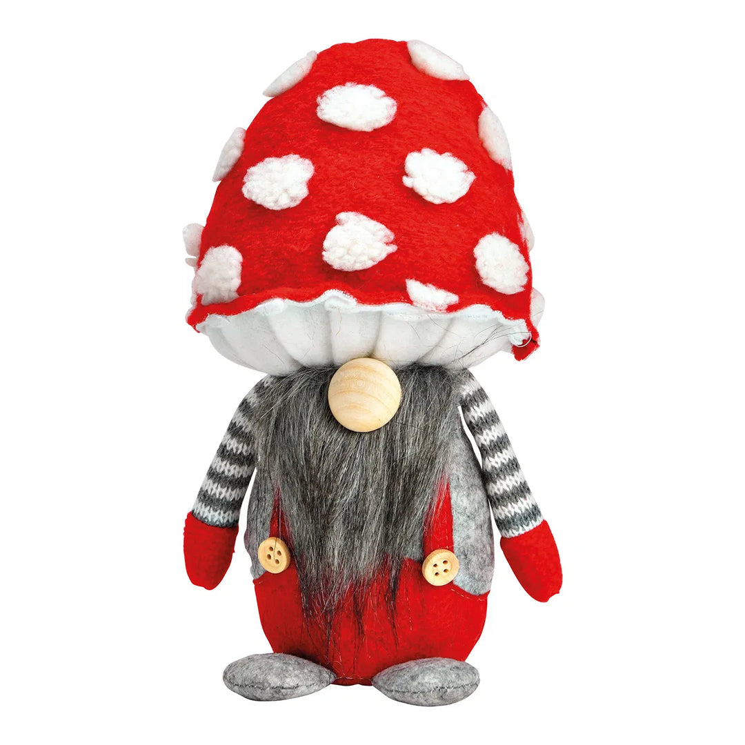 Mushroom gnome made of textile gray, red 13x20x10cm