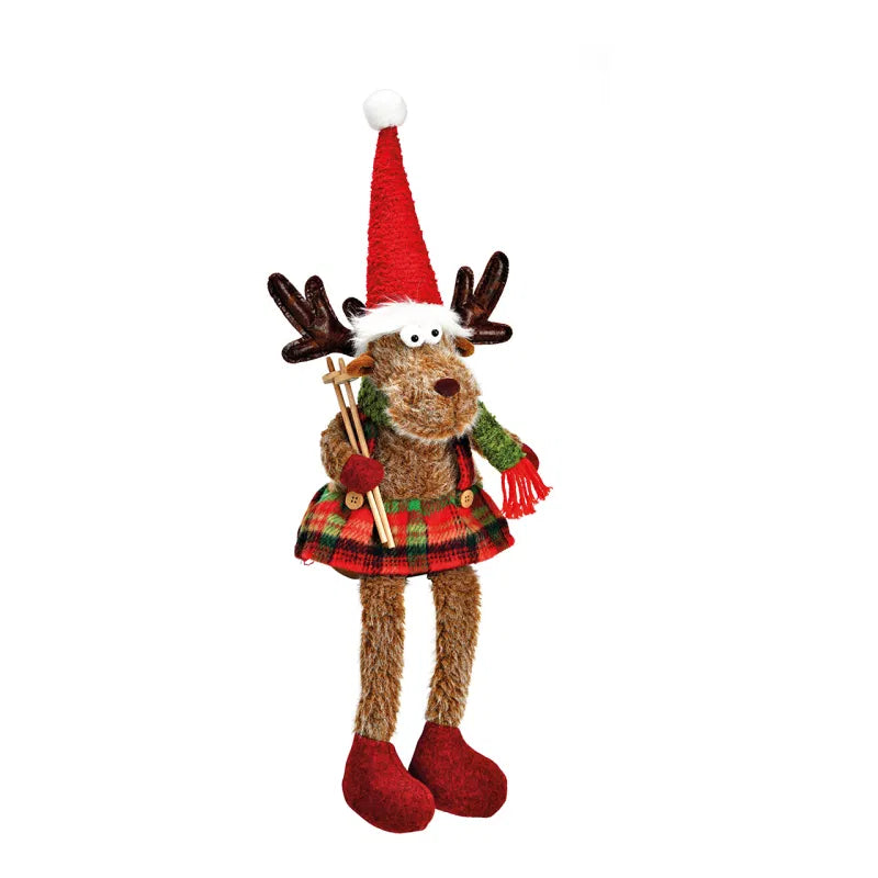 Edge stool deer made of textile brown, red  19x60x14cm