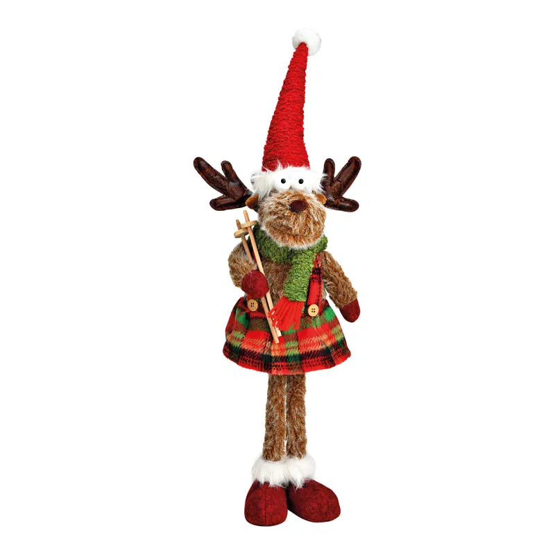 Display stand deer made of textile brown, red  19x58x13cm