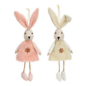 Hanger Rabbit Textile White/Pink 10X28X5Cm - Easter - Windyridge Garden Centre